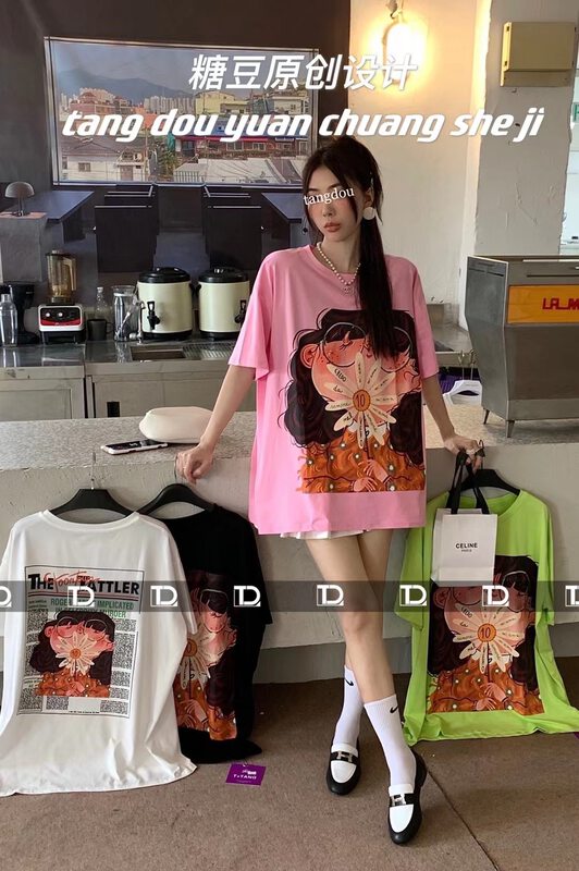 [tangdou original] Korean print Pullover short sleeve T-shirt 9830 \wtt