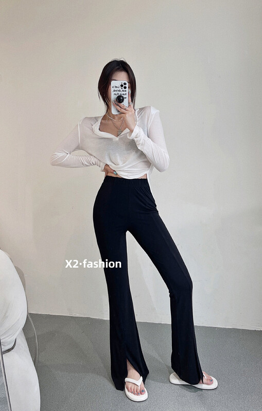 [x2] high elastic vertical feeling facial mask slit casual pants 8886\ozq