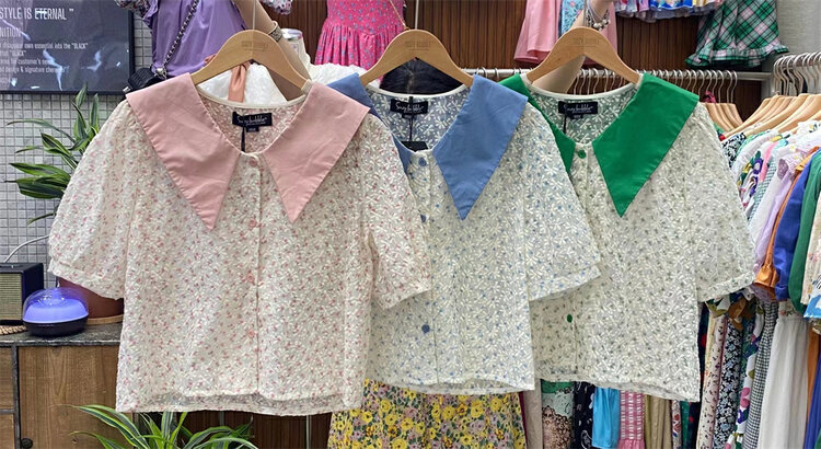 [suzybubble] fresh and simple baby collar floral short sleeve shirt 9862\wpl