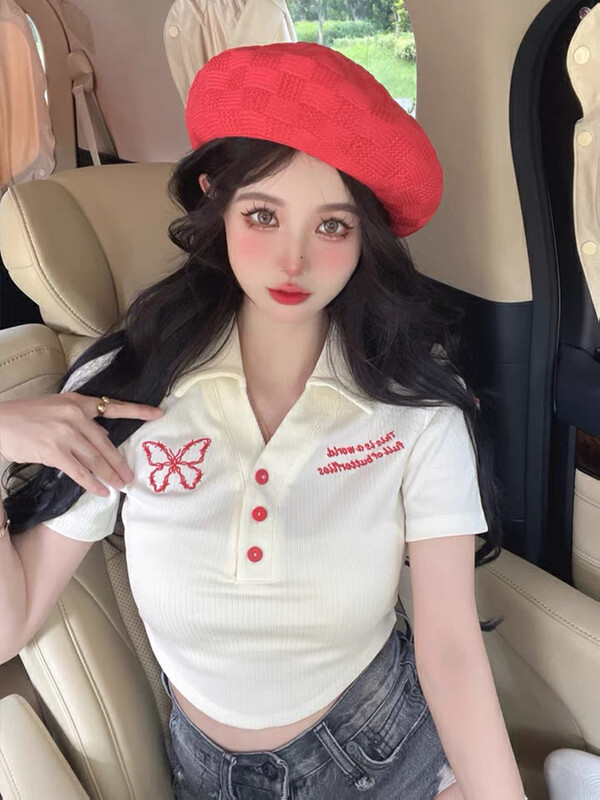 [Fanfan] polo shirt embroidered female summer design sense of minority pure sweet spice girl short sleeve T-shirt 0021\zxx