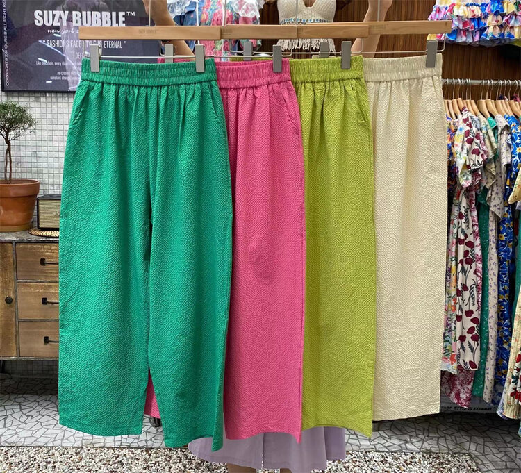 [suzybubble] elastic waist loose wide leg casual pants 6019# WPL