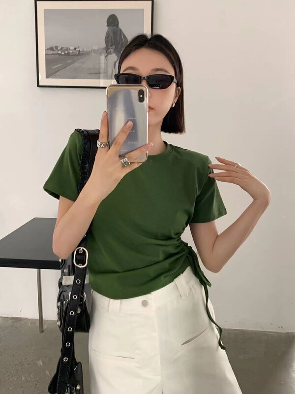 [Yuanxi] design sense hollowed out fashion short sleeve T-shirt a6113# LSL