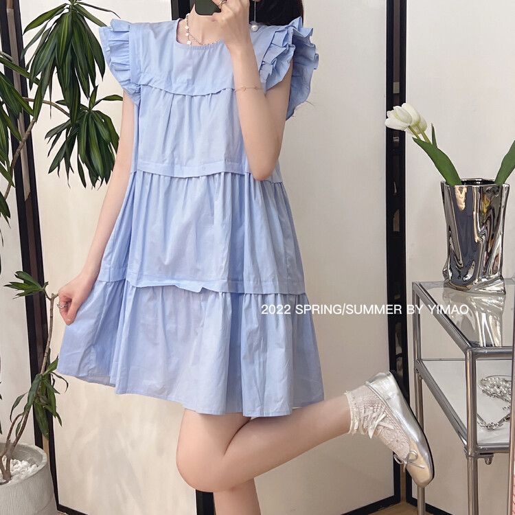 [Feimao (Yimao)] round neck simple solid dress z-4166\lsl