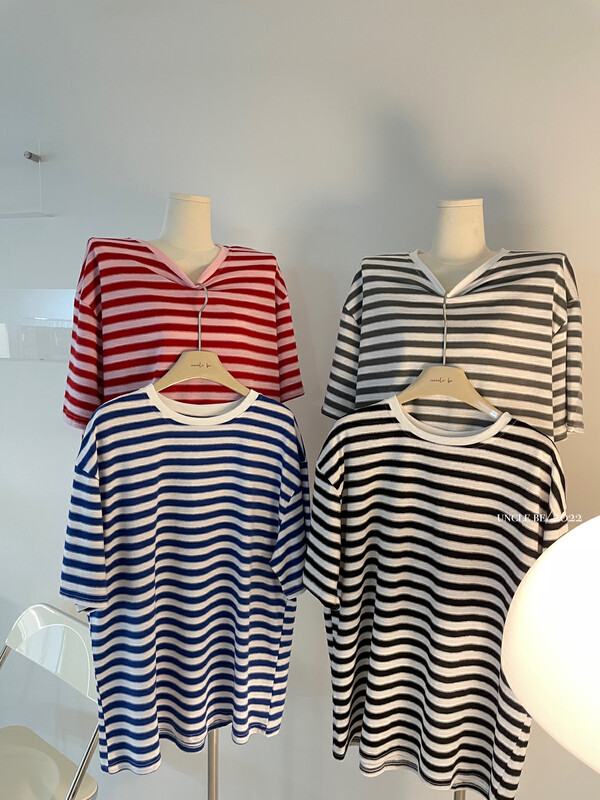 Original price 43.99! [UNC be] casual loose stripe short sleeve T-shirt 2127\xyy