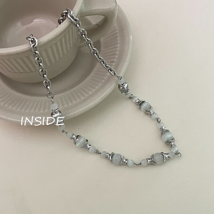 [inside] Korean retro design sense minority opal short necklace x3365\zxl