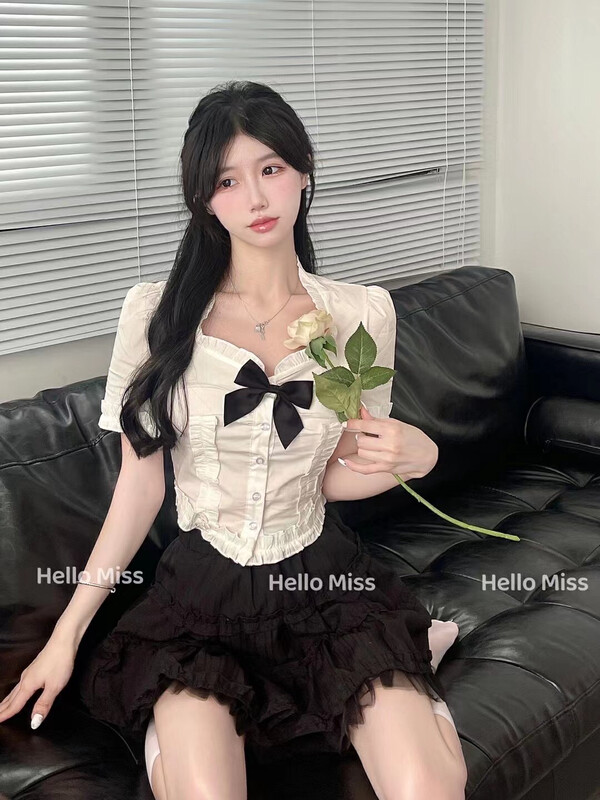 [Hello Miss] sweet girl's versatile fashion fungus edge blouse (with Brooch) ys1-6265# PCZ