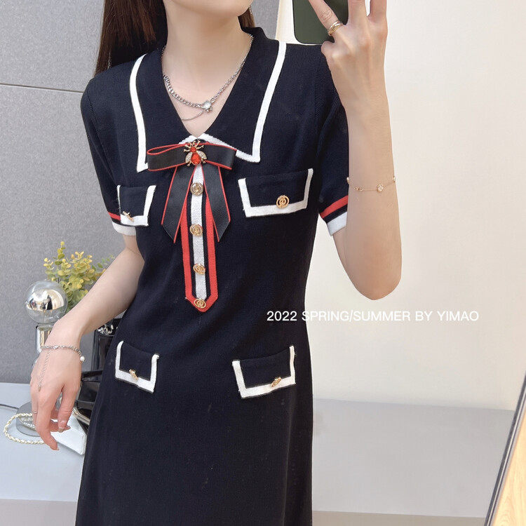 [Feimao (Yimao)] color matching lady slim dress (with detachable bow) z-4295# LSL