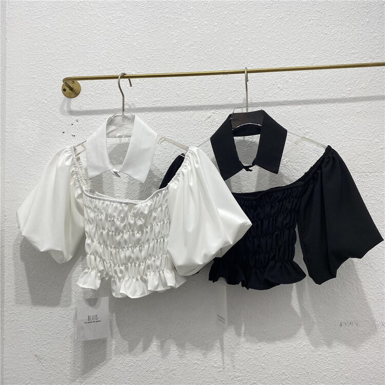 In early summer! [8lei5 ballet] Korean fashion bubble sleeve hollowed out design blouse 867\wpl