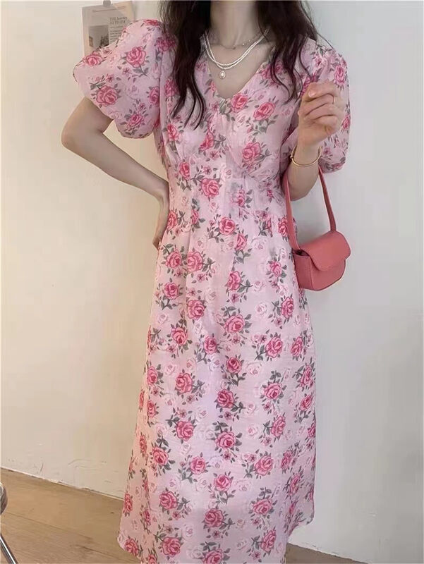 [suzybubble] French V-neck flower pastoral dress 26162 \wpl