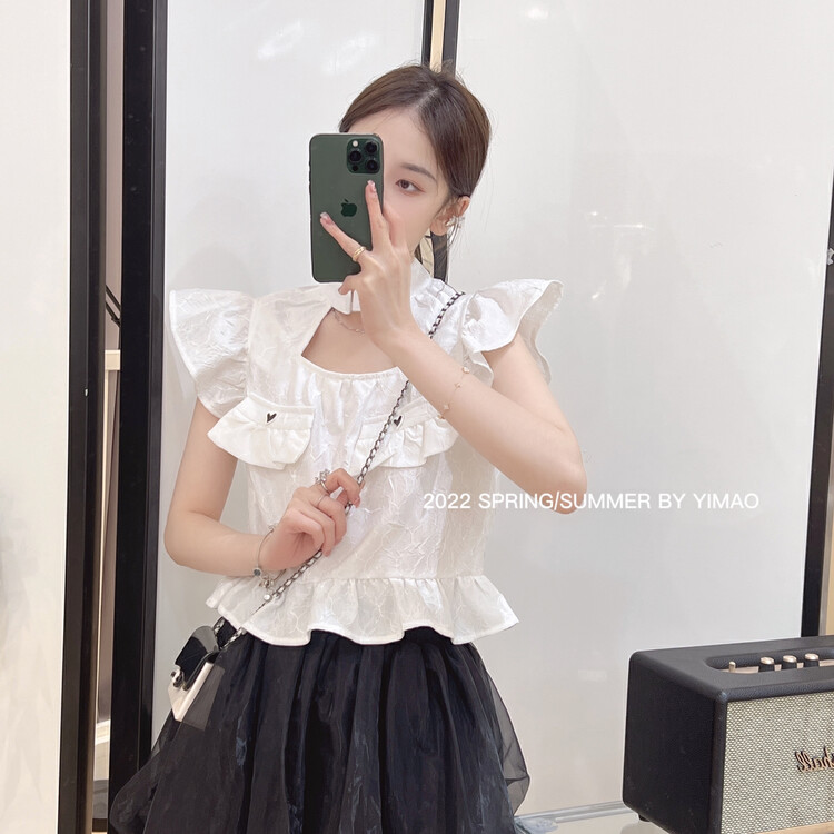 [Feimao (Yimao)] design sense hollow out flying sleeves short shirt ym-8135\lsl