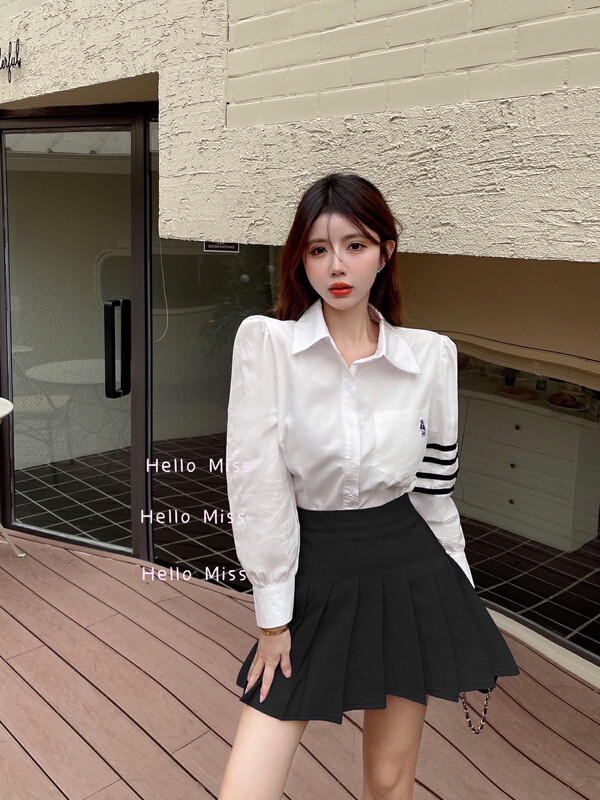 A new year in early spring! [Hello Miss] age reducing color matching shirt + pleated lady skirt suit 533\pcz