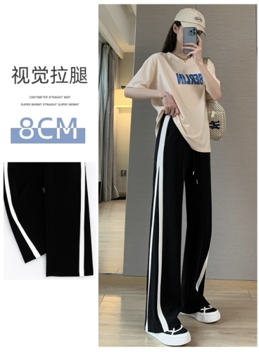 Official website sports pants women's summer thin casual straight tube thin high waist hanging feeling summer suit wide leg pants