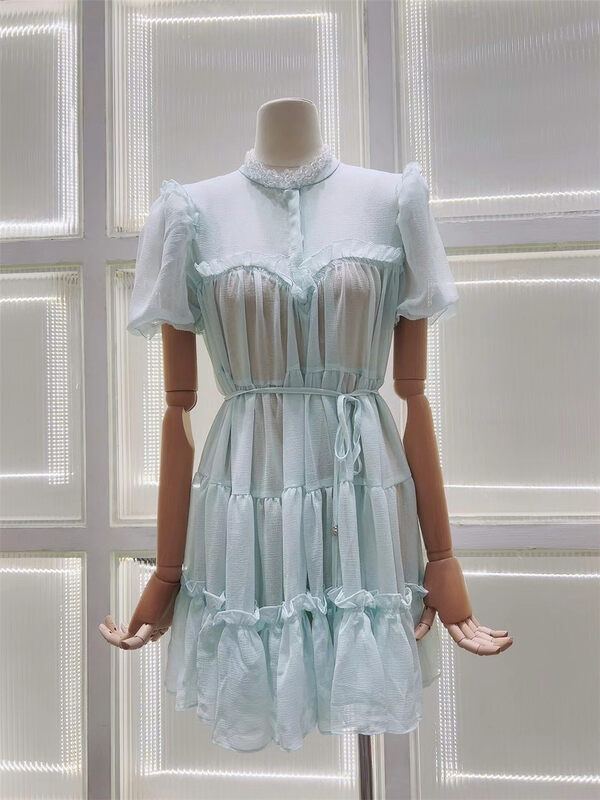 [Magnolia] lady round neck bubble sleeve dress g223 \jj