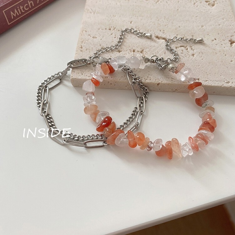 [inside] Korean simple irregular natural stone letter love titanium steel double-layer Design Bracelet s3370\zxl