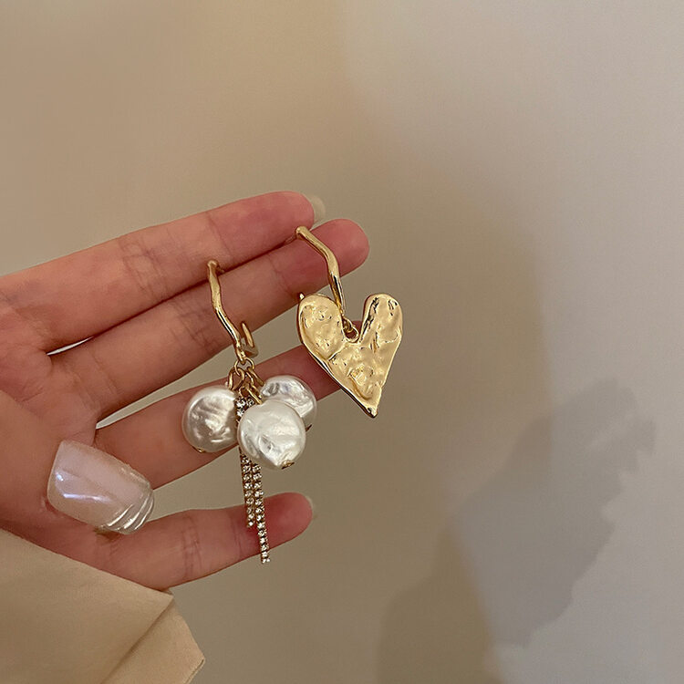[inside] simple retro niche design asymmetric pearl diamond earrings r3345# zxl