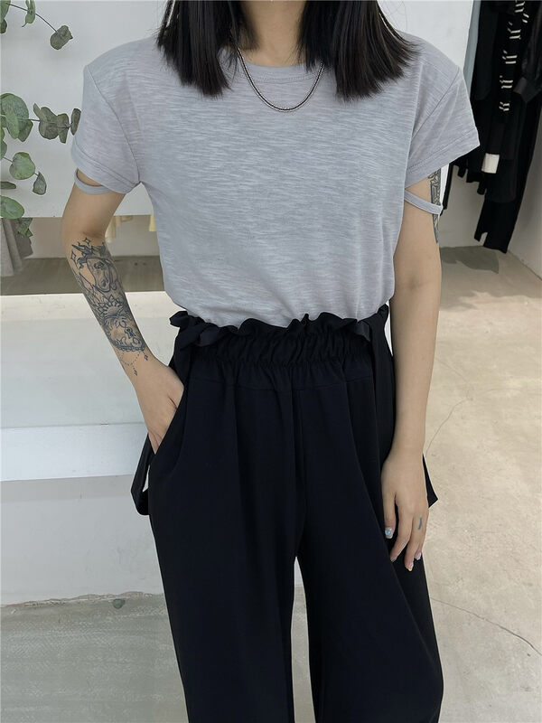 [VI. Liu Liu] shoulder pad versatile niche short sleeved T-shirt 60606c# zxl