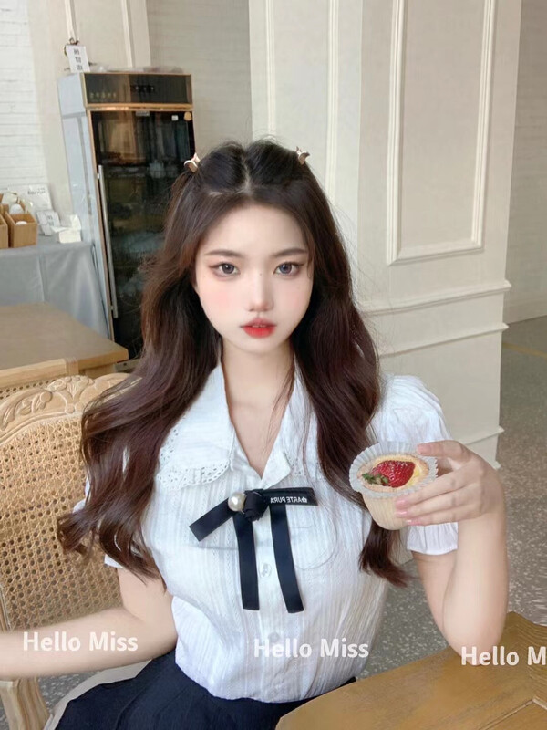 [Hello Miss] sweet Korean aging shirt (with Brooch) ys1-61129\pcz