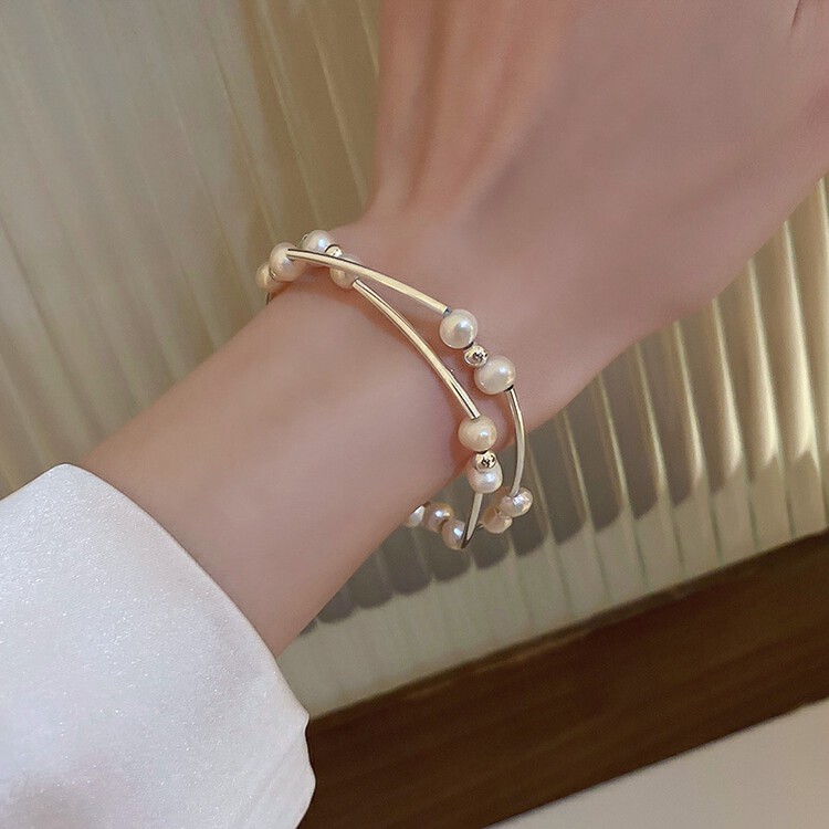 [inside] ins Korean simple freshwater pearl elastic niche Design Bracelet s0811\zxl