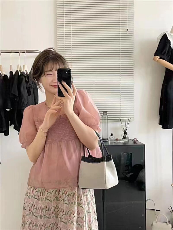 [suzybubble] fresh and simple round neck bubble sleeve shirt 077\wpl