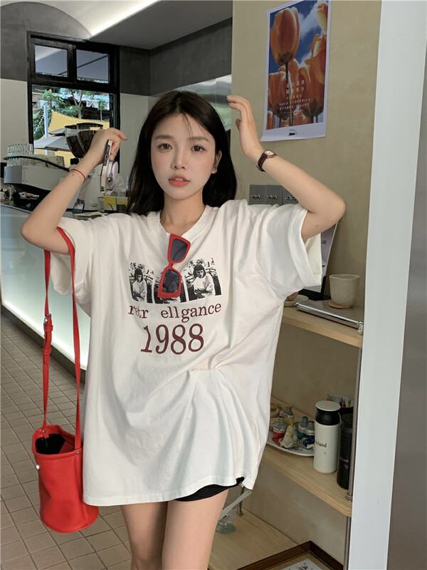 [j.2] letter printed loose short sleeve T-shirt 8673\lsw