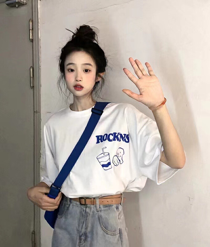 [j.2] Korean casual letter printed short sleeve T-shirt 5591\lsw