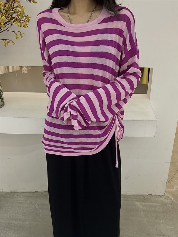 [vi.liu Liu] stripe loose and versatile sunscreen shirt 80003\zxl