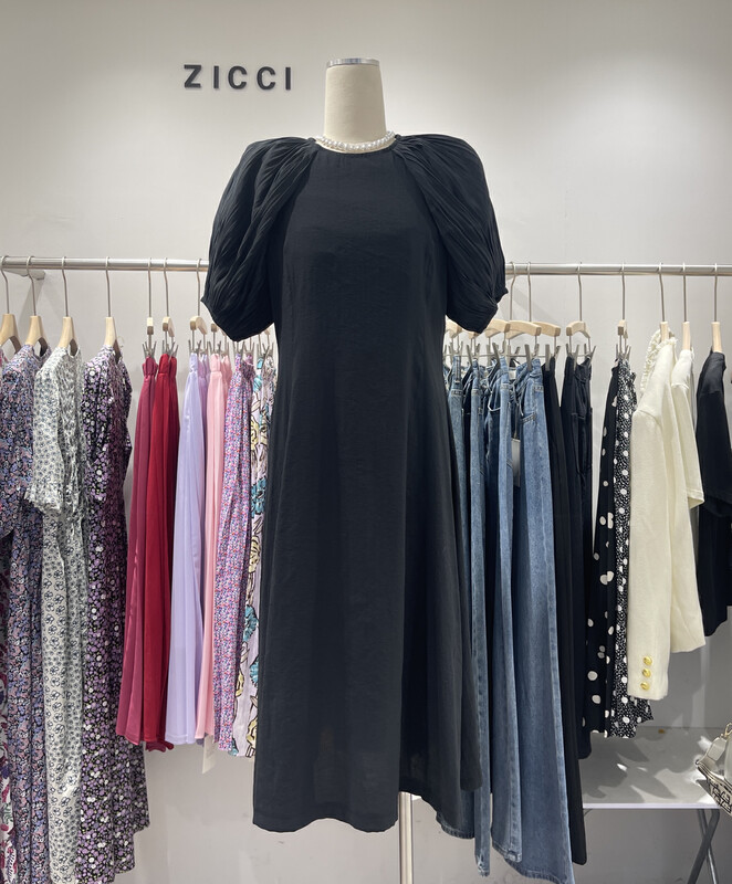 [zicci] commuter clear color bubble sleeve dress 106713\hyy