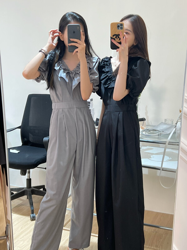 [Feimao (Yimao)] Vintage Ruffle V-neck Jumpsuit z-4313\lsl