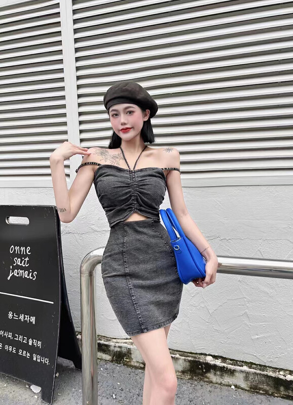 [Fanfan] Hong Kong style retro Spice Girl denim dress (not built in) 291\zxx