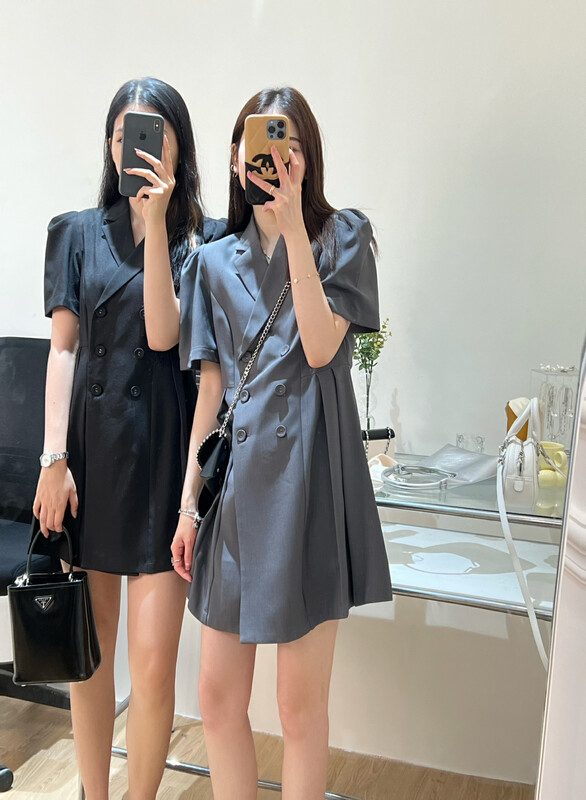 [Feimao (Yimao)] college style pleated slim double breasted dress z-4317\lsl