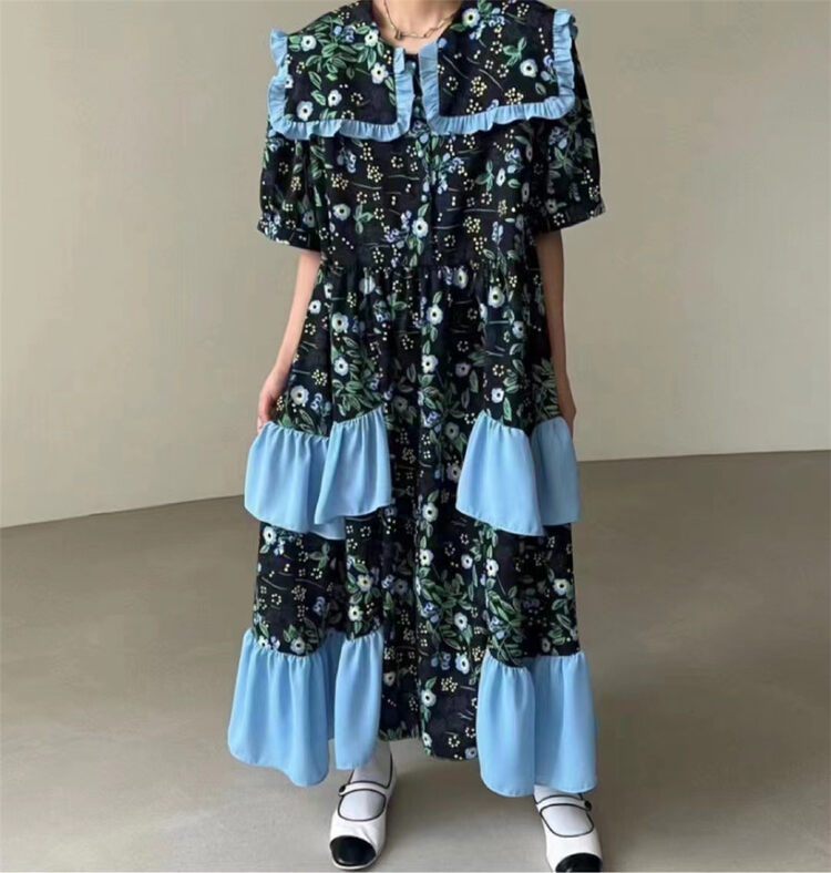 [suzybubble] Korean ghost horse floral contrast dress 6265\wpl