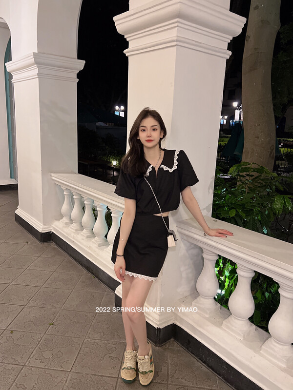 [Feimao (Yimao)] Korean sweet lace short shirt + slim skirt two piece suit ym-7795\lsl