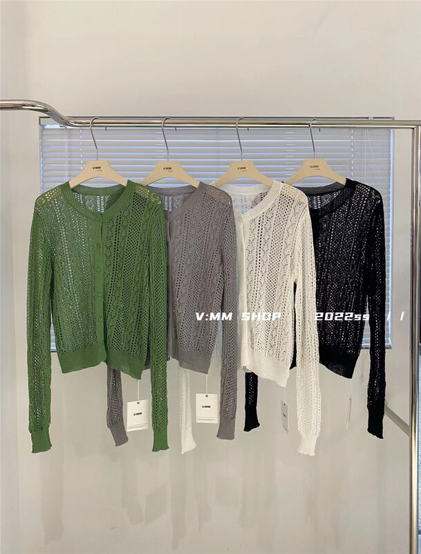 [v:mm] Korean simple casual hollow out knitted cardigan 88135 \cls