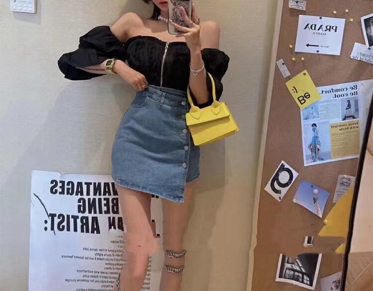 [8lei5 ballet] French off shoulder flare sleeve short shirt 999\wpl