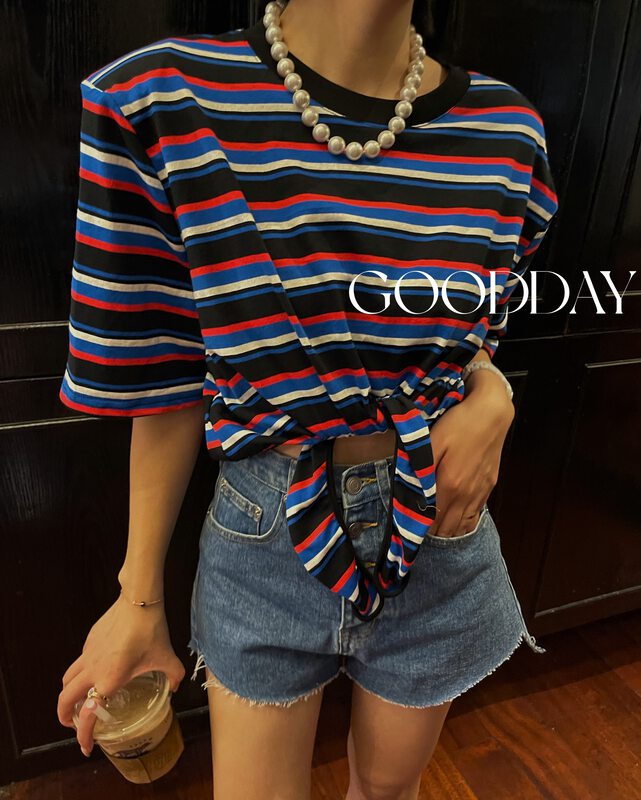 [good day] simple stripe versatile short sleeve T-shirt 3316# CSX