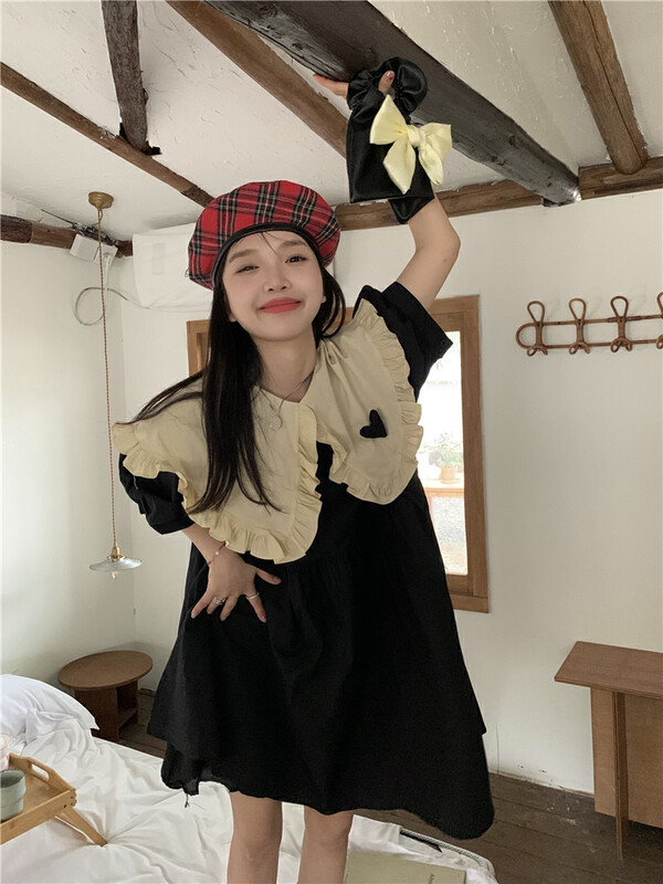 [Feimao (Yimao)] sweet color matching doll neck waist dress (with detachable love) ym-8126# LSL