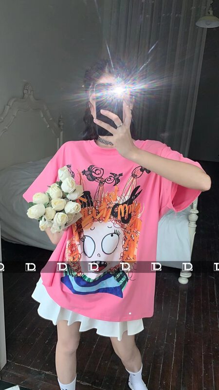 [tangdou original] loose print funny short sleeve T-shirt 9822\wtt
