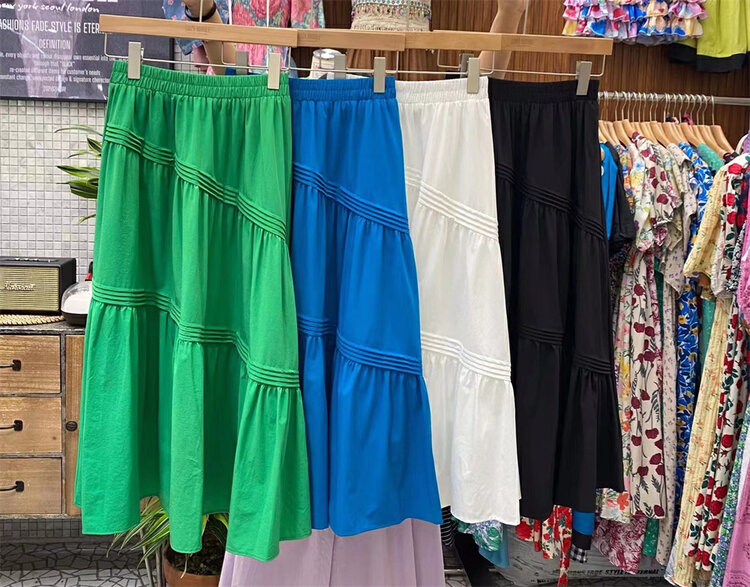 [suzybubble] simple elastic waist A-line skirt ys1-9063# WPL