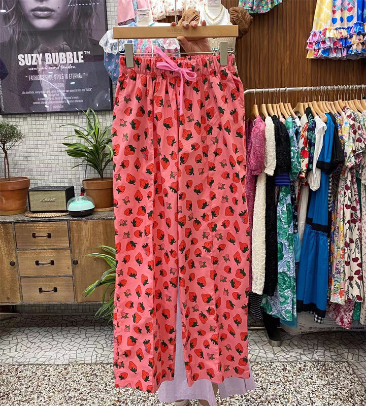 [suzybubble] dot strawberry print loose tie casual pants 6023-2\wpl