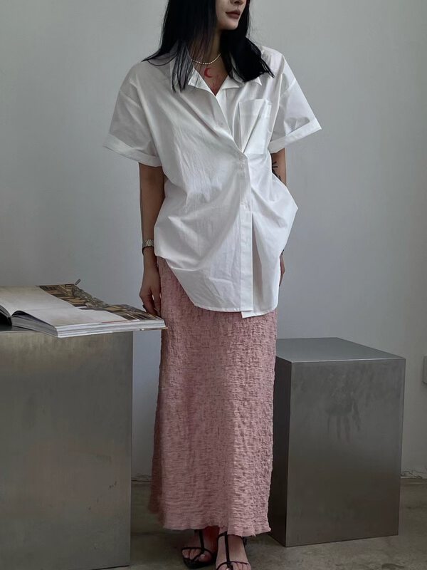 [VI. Liu Liu] simple diagonal button casual shirt 60556# zxl