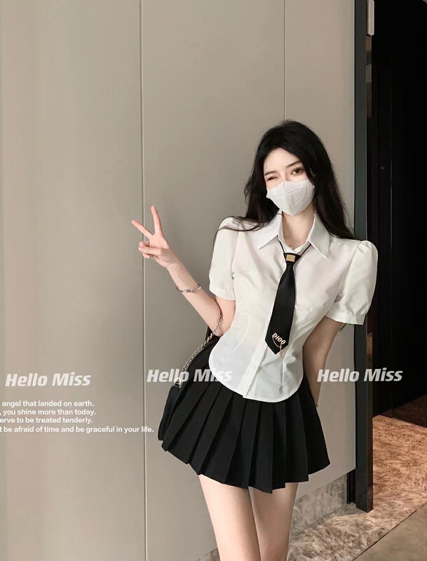 [Hello Miss] temperament bubble sleeve fashion shirt (with tie) ys1-69\pcz