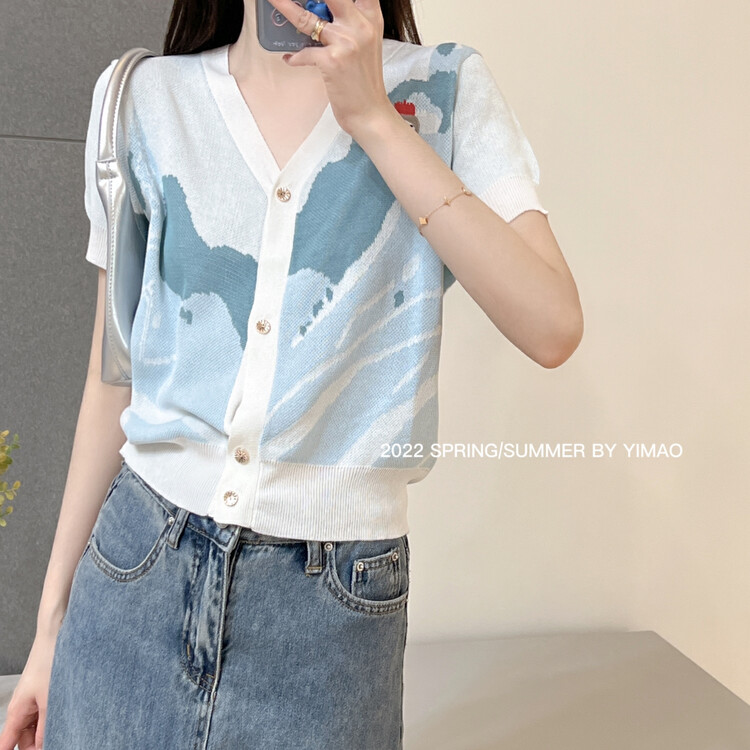 [Feimao (Yimao)] fresh V-neck single breasted T-shirt ym-4286\lsl