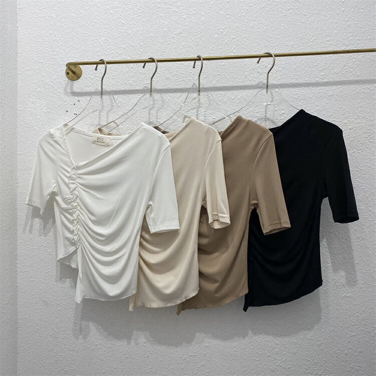 In early summer! [8lei5 ballet] Korean fashion pleated slim fitting short sleeve shirt ys1-862\wpl