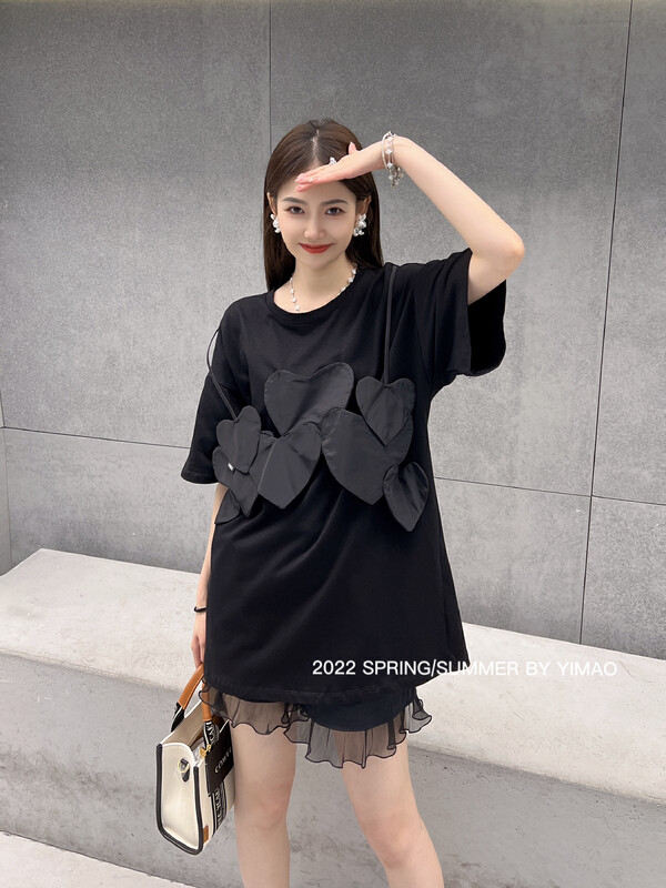 [Yimao] fake two loose retro short sleeve T-shirt z-4201\lsl