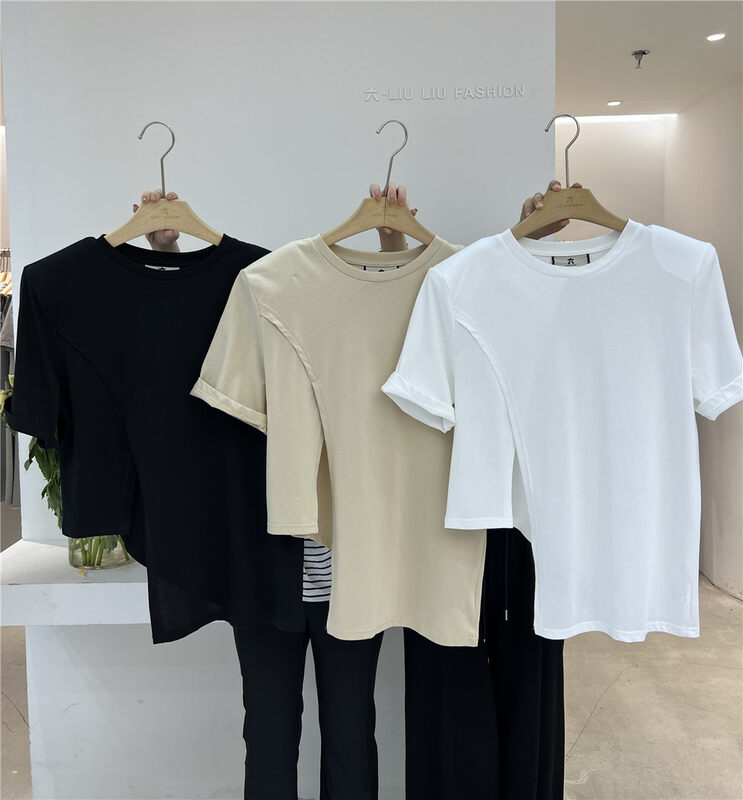[vi.liu Liu] fashion split design simple short sleeve T-shirt 60527m\zxl