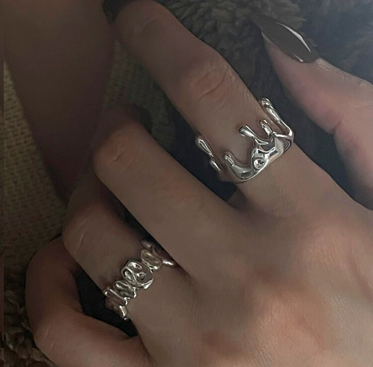 [inside] Korean style simple personality extremely simple lava irregular ring j3338# zxl