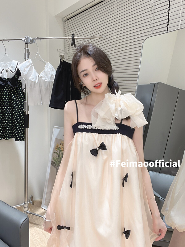 [Feimao (Yimao)] sweet Beaded BOW STRAP DRESS ym-7745\lsl