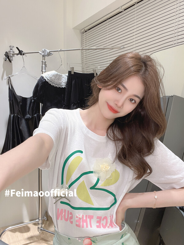 [Feimao (Yimao)] round neck versatile printed short sleeve T-shirt ym-7619\lsl