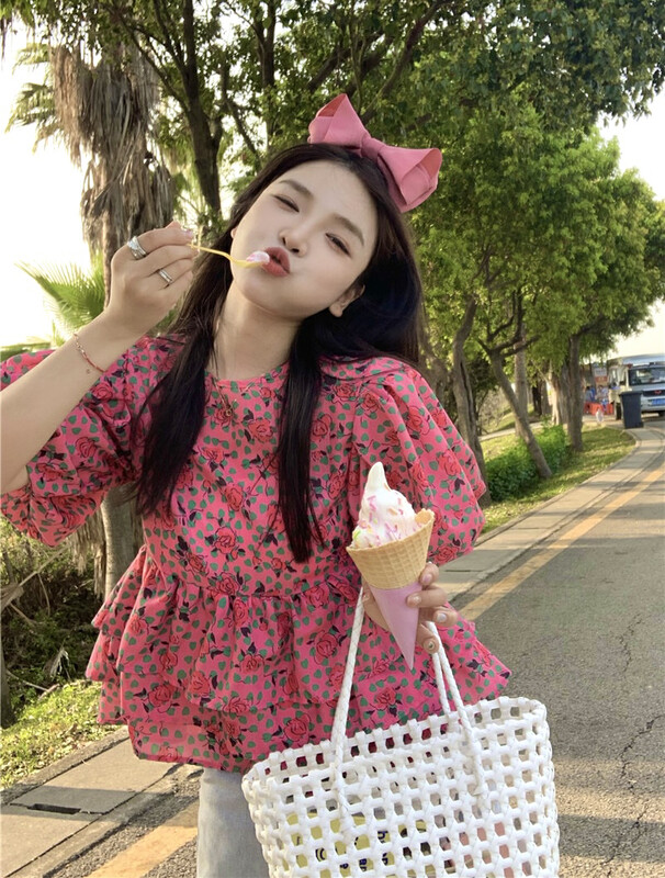 [Feimao (Yimao)] soft floral bubble sleeve shirt z-4117\lsl