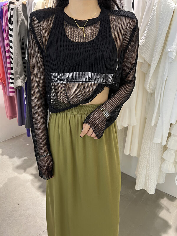 [vi.liu Liu] strap fashion perspective sweater 80012\zxl
